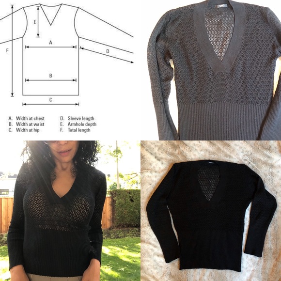 Mango 3/4 Sleeves V-Neck Black Sweater - Picture 5 of 5